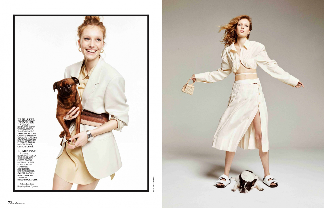 Animal lover Demy de Vries in a very cute story for Madame Figaro, Photographer Luc Braquet, Stylist Carole Matray, Make-up Maud Eigenheer, Hair Taan Doan 