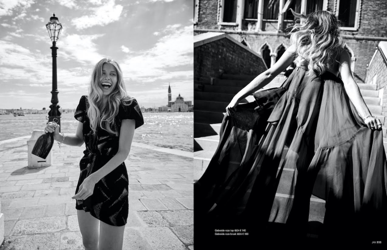 Smiley Annemara Post dances through Venetia for Jan Magazine, Photographer Eric van den Elsen, Stylist Linda Gumus Gerritsen, Hair and make-up Evelyn Dupuy Ferrer 